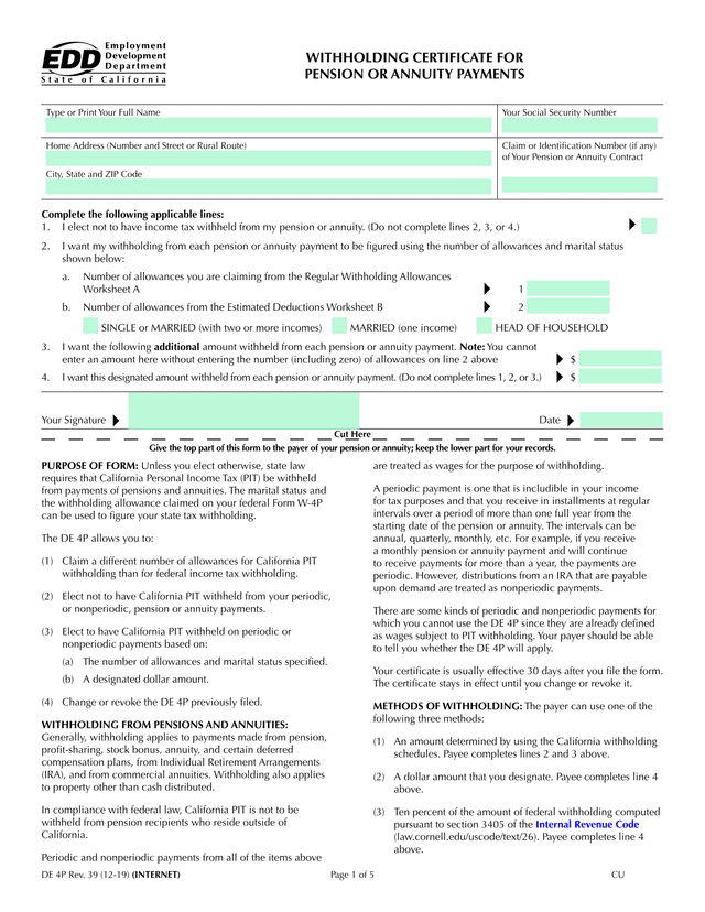 Withholding Certificate For Pension Or Annuity Payments screenshot