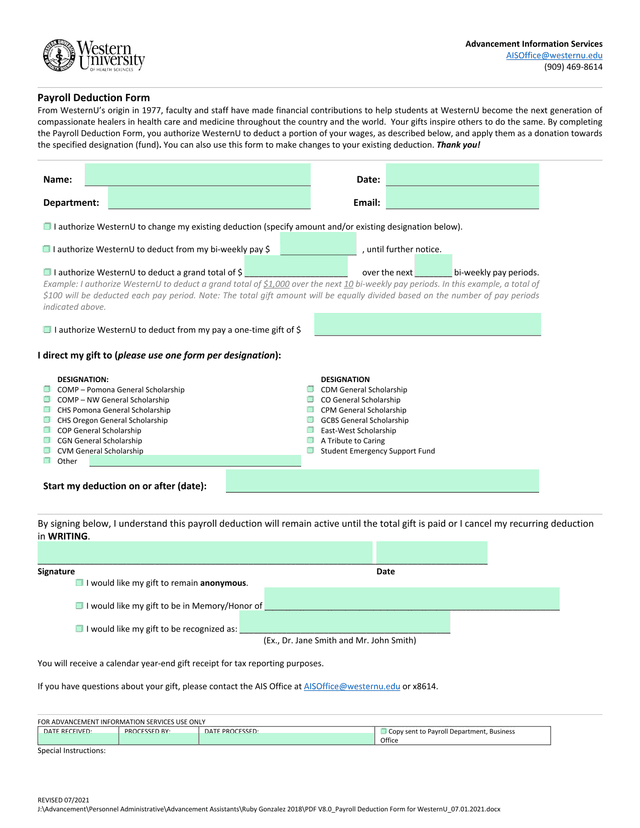 Payroll Deduction Form screenshot