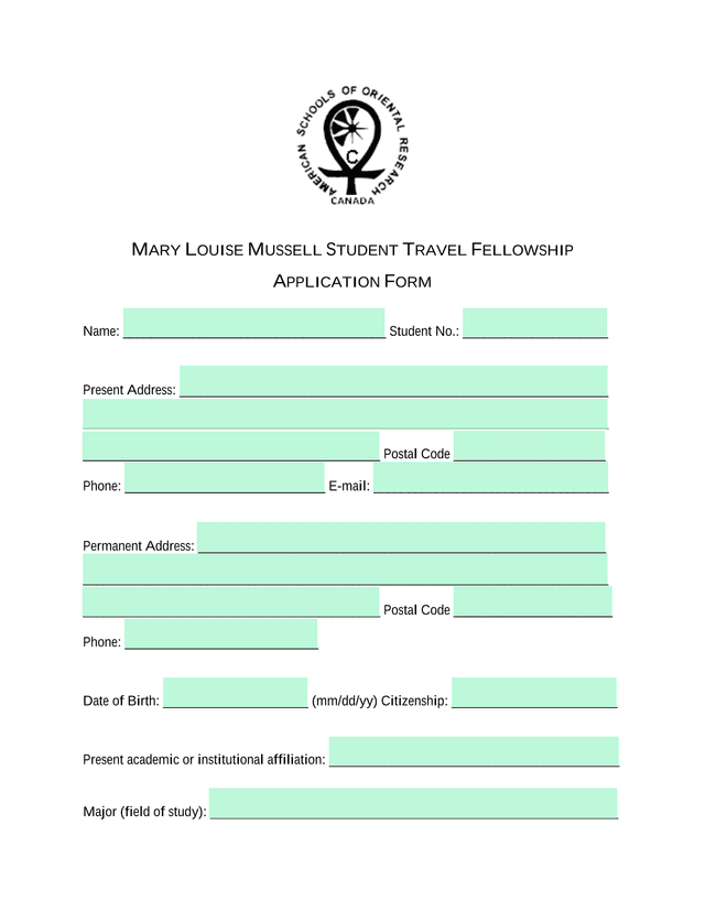 Mary Louise Mussell Student Travel Fellowship Application Form screenshot