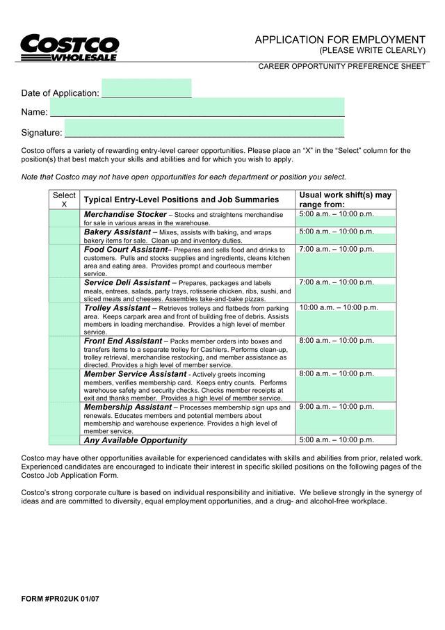 APPLICATION FOR EMPLOYMENT screenshot