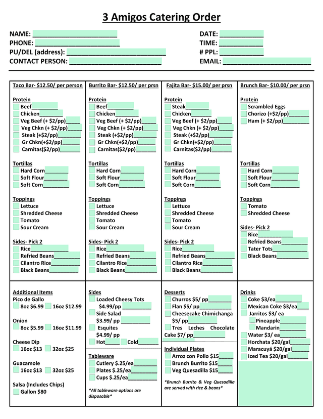3 Amigos Catering Order screenshot