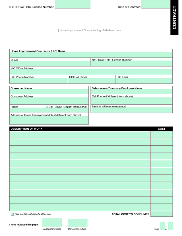 NYC Home Improvement Contractor (HIC) Contract screenshot