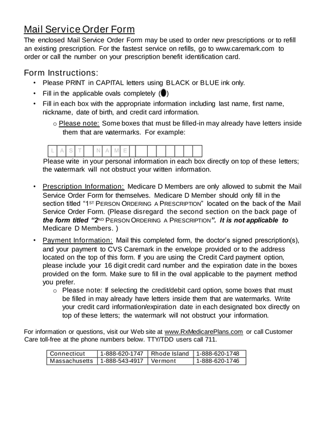 Mail Service Order Form screenshot