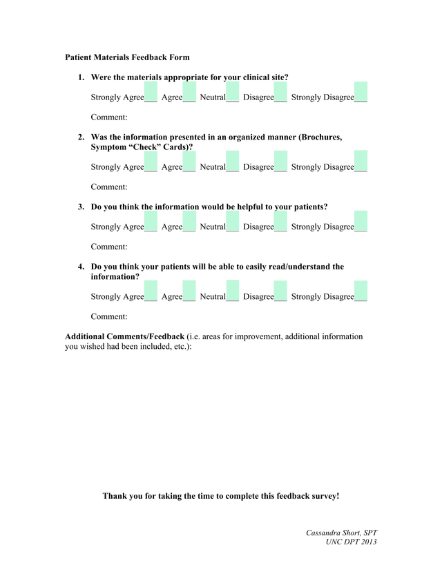 Patient Materials Feedback Form screenshot