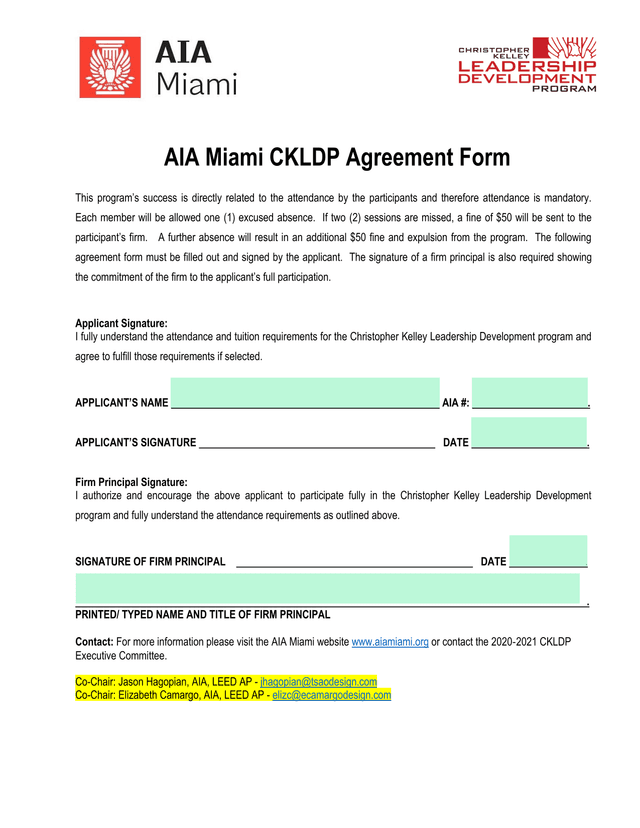 AIA Miami CKLDP Agreement Form screenshot