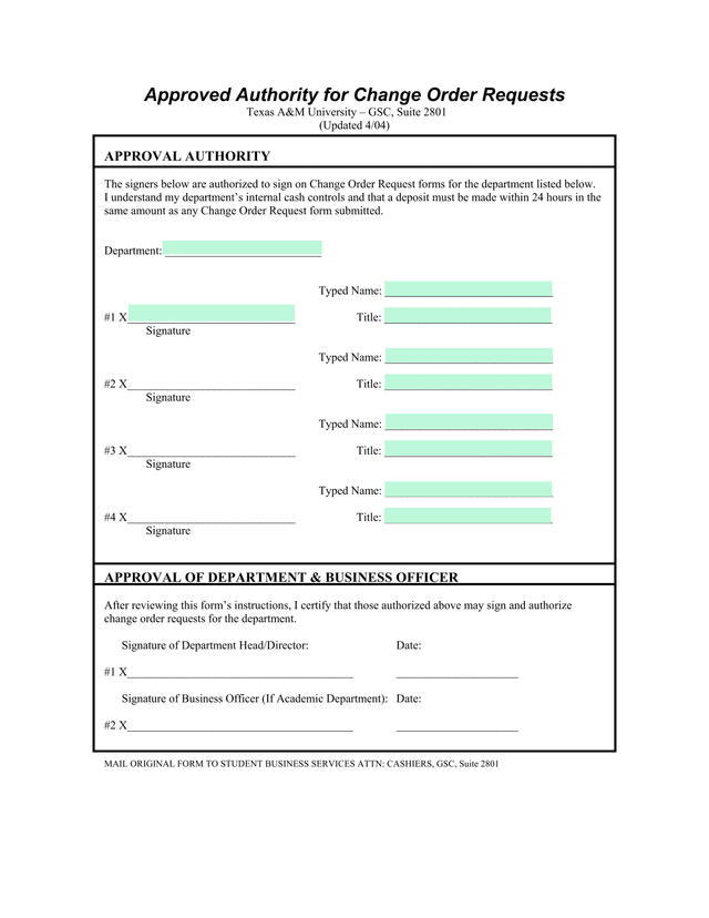 Approved Authority For Change Order Requests screenshot