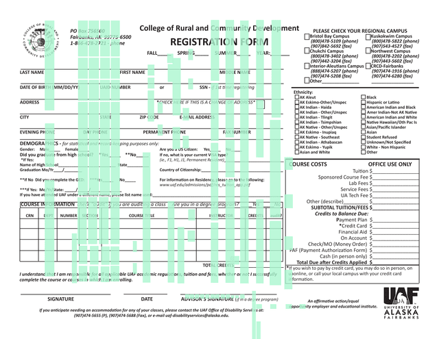 College Of Rural And Community Development Registration Form screenshot