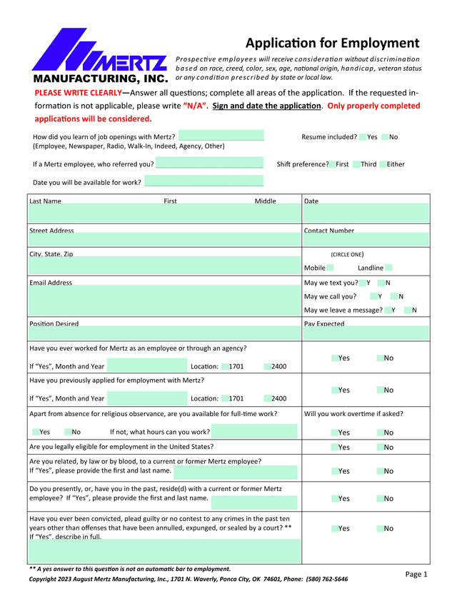 Application For Employment screenshot