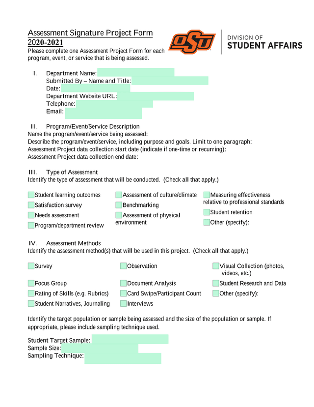 Assessment Signature Project Form 2020 2021 screenshot