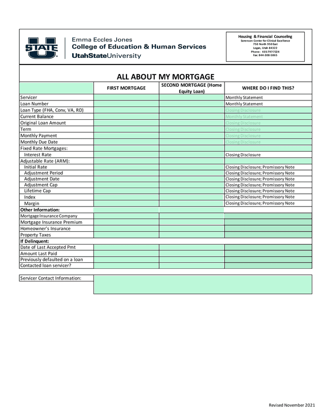 Mortgage Information Form screenshot