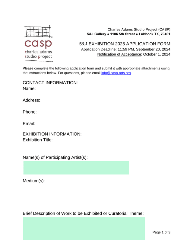 5J Exhibition 2025 Application Form screenshot