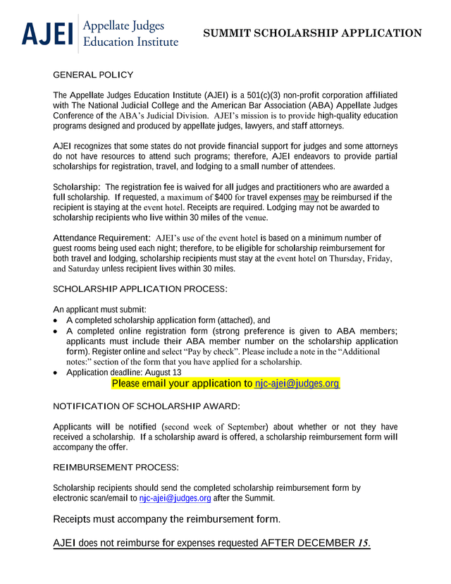 Summit Scholarship Application screenshot