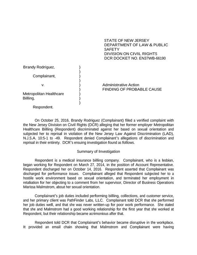 Finding Of Probable Cause   DCR Docket No. EN37WB 66190 screenshot