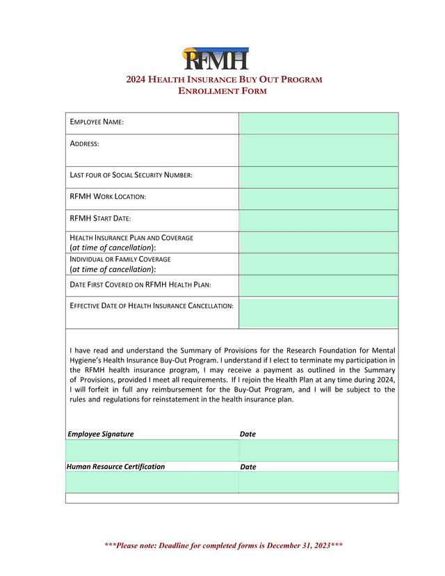 2024 Health Insurance Buy Out Program Enrollment Form screenshot