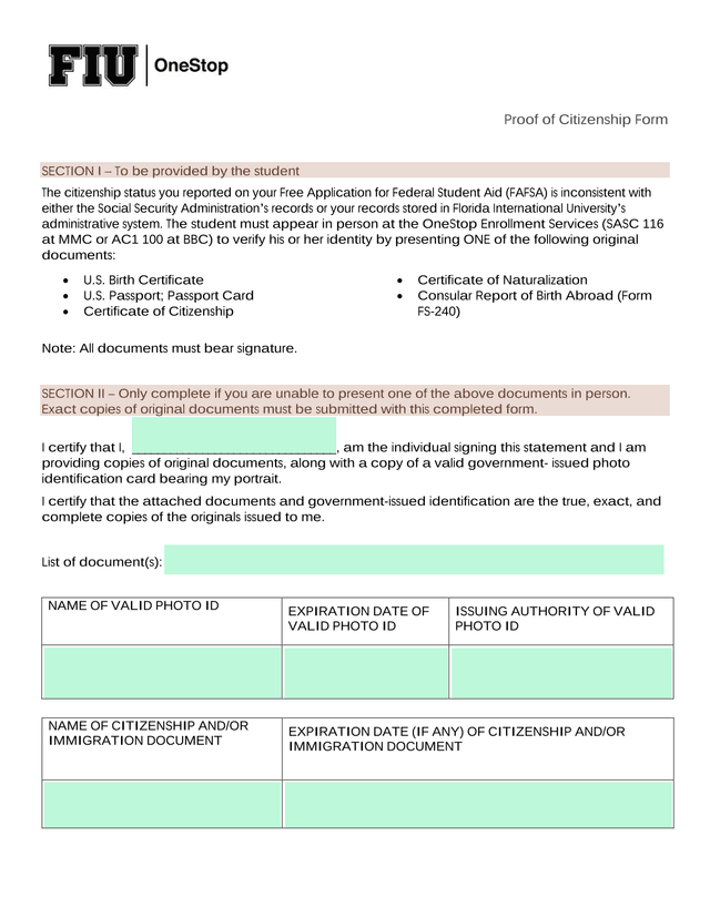 Proof Of Citizenship Form screenshot