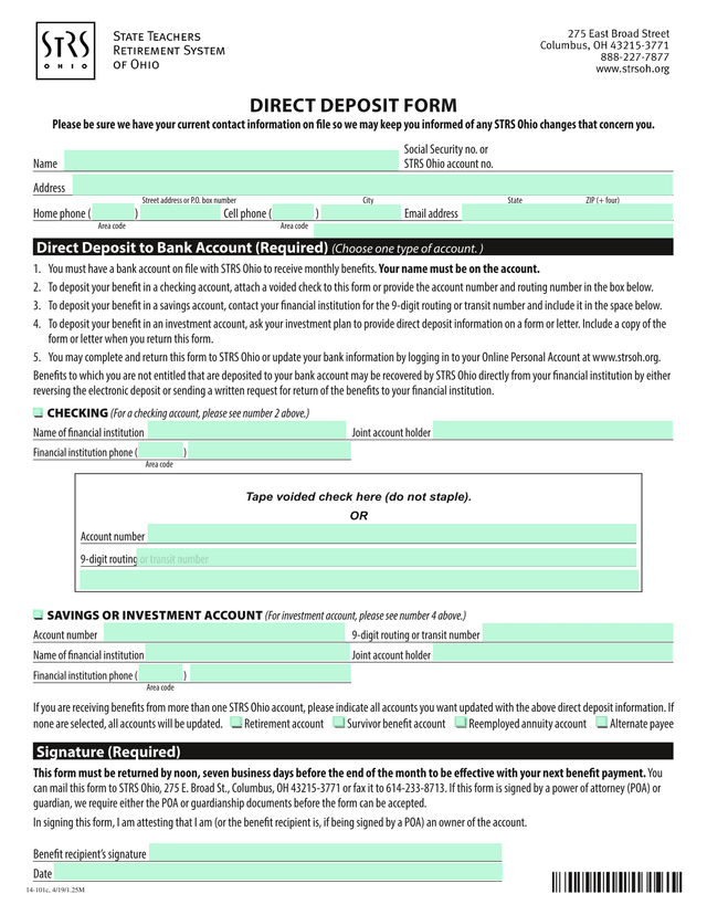 DIRECT DEPOSIT FORM screenshot