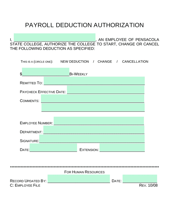 PAYROLL DEDUCTION AUTHORIZATION screenshot