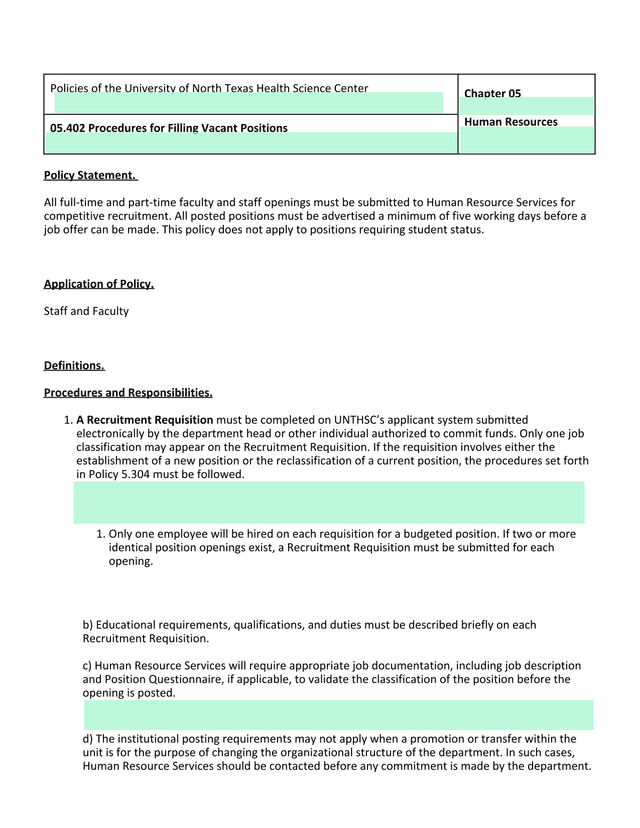 05.402 Procedures For Filling Vacant Positions screenshot