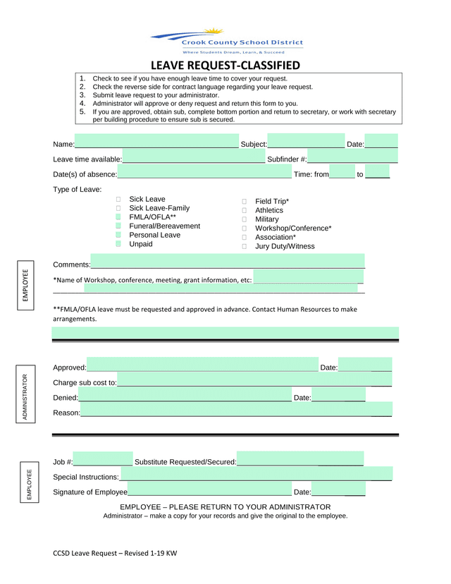 LEAVE REQUEST CLASSIFIED screenshot