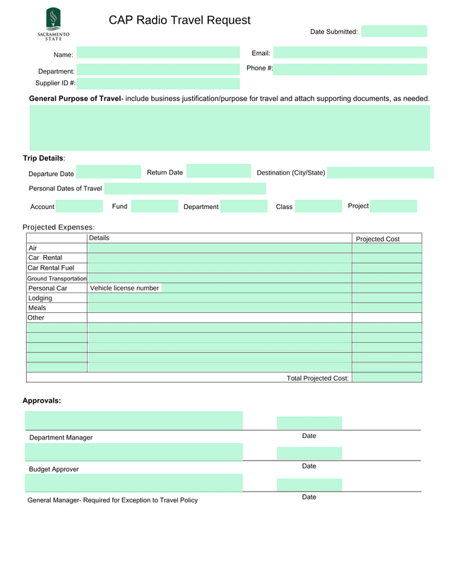 CAP Radio Travel Request screenshot