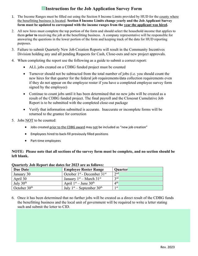Instructions For The Job Application Survey Form screenshot
