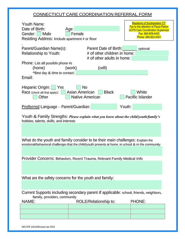 Connecticut Care Coordination Referral Form screenshot