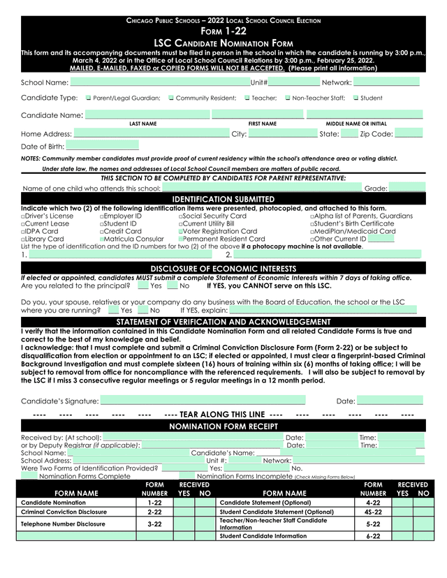 Local School Council Candidate Nomination Form screenshot