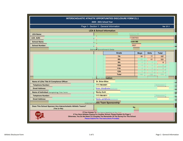 Interscholastic Athletic Opportunities Disclosure Form 21.1 screenshot