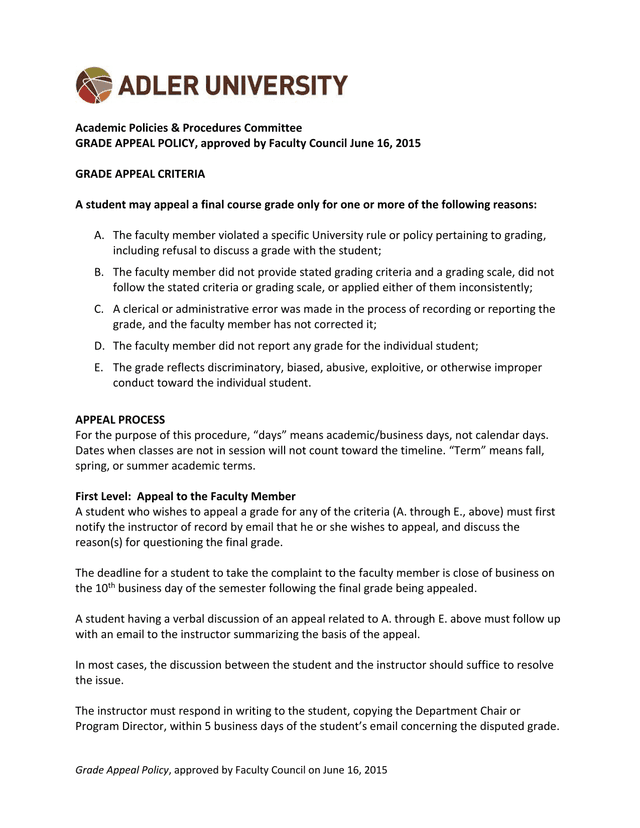 Grade Appeal Policy screenshot