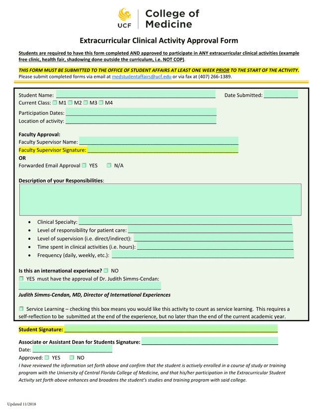 Extracurricular Clinical Activity Approval Form screenshot