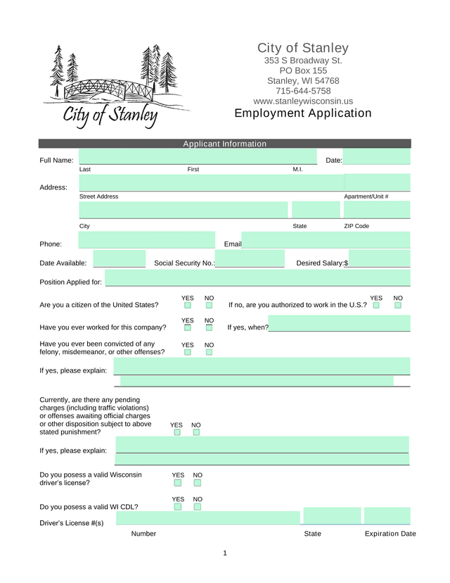 Employment Application screenshot