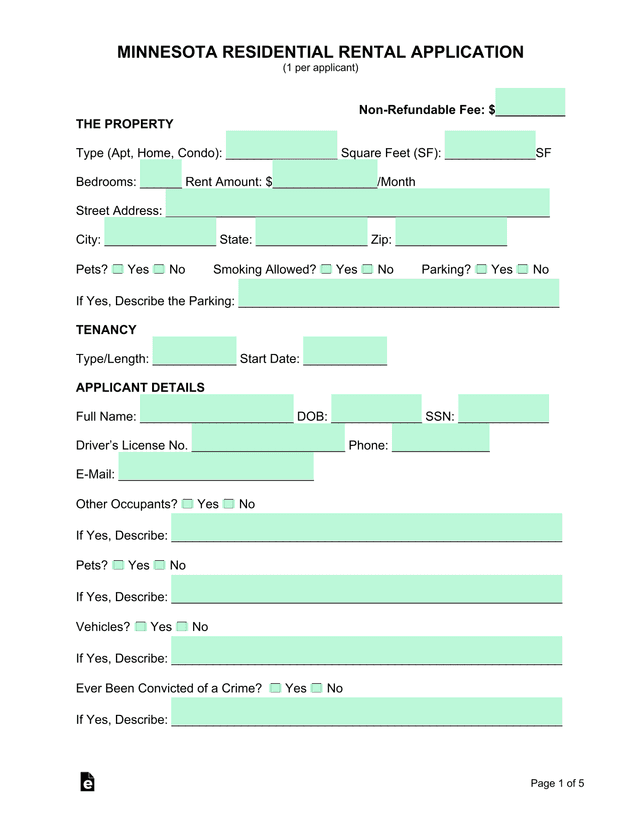 Minnesota Residential Rental Application screenshot