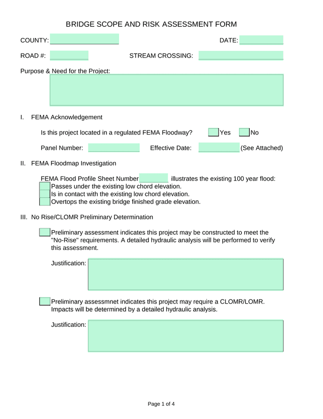 Bridge Replacement Scoping Trip Risk Assessment Form screenshot