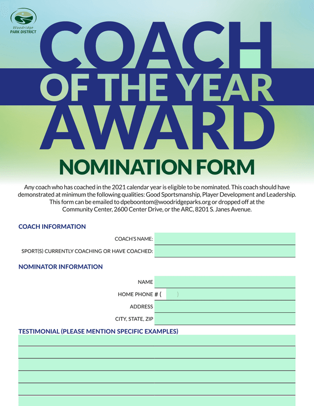 Nomination Form screenshot