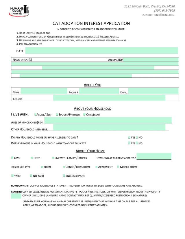 Cat Adoption Interest Application screenshot