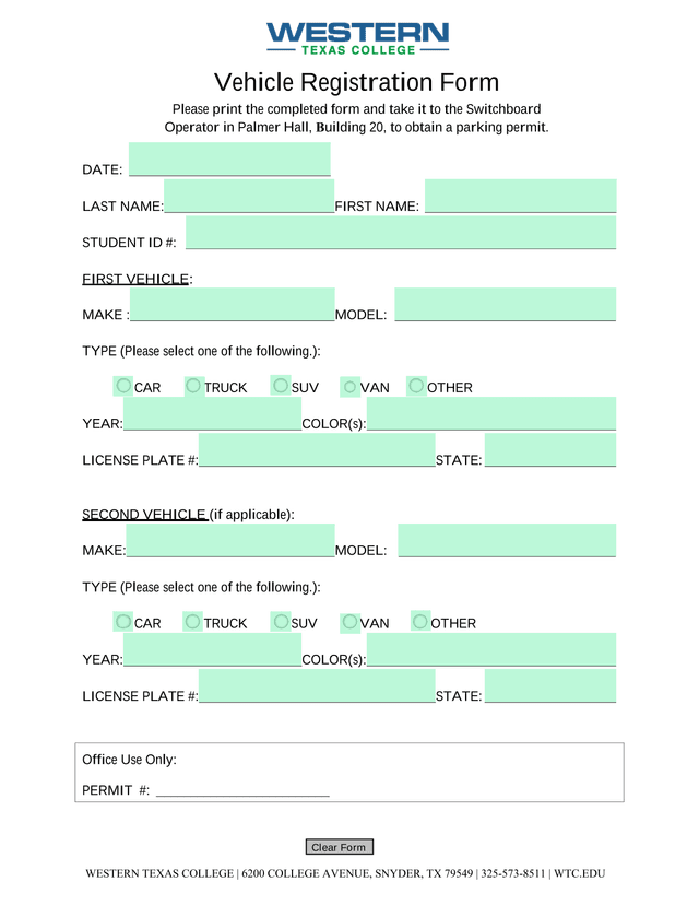 Vehicle Registration Form screenshot