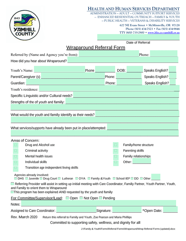 Wraparound Referral Form screenshot