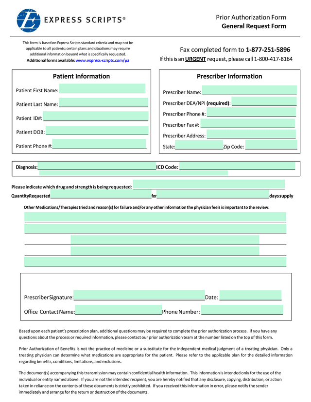 Prior Authorization Form screenshot