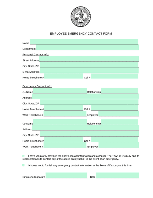 EMPLOYEE EMERGENCY CONTACT FORM screenshot