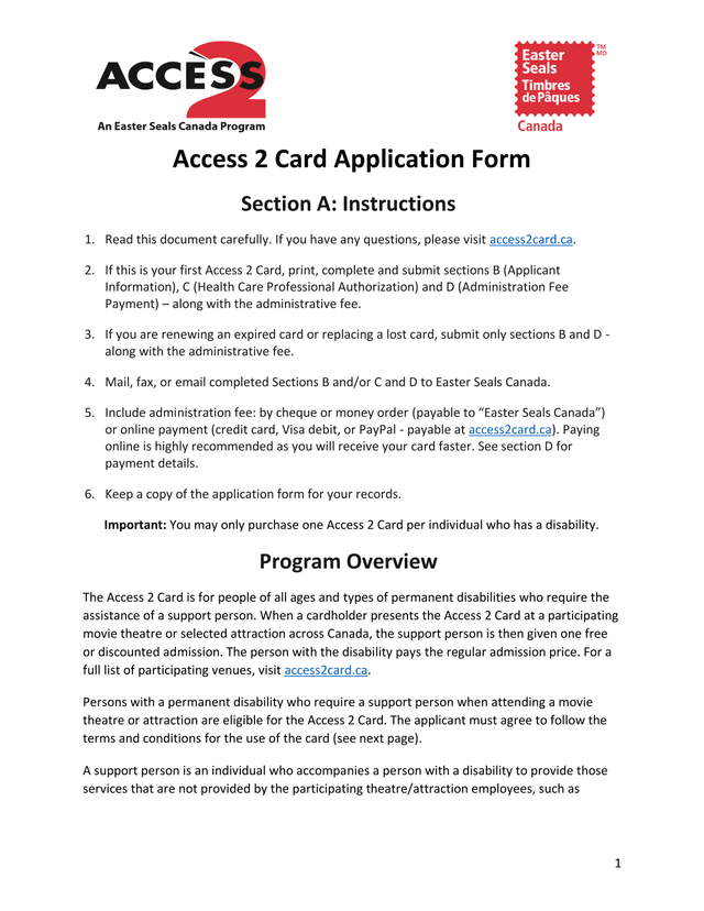 Access 2 Card Application Form screenshot