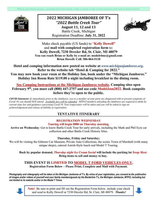 2022 Michigan Jamboree Of TS Registration Form screenshot