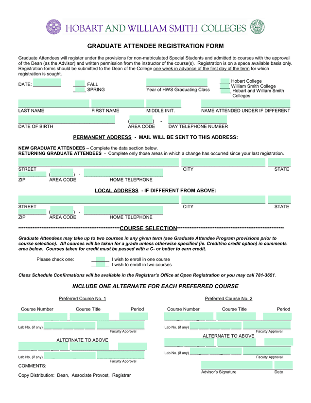 GRADUATE ATTENDEE REGISTRATION FORM screenshot