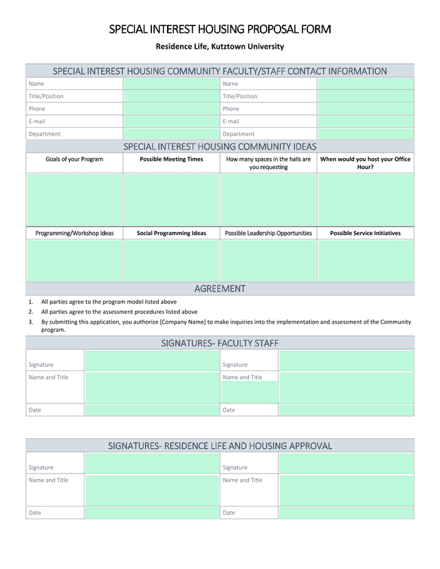 Special Interest Housing Proposal Form screenshot