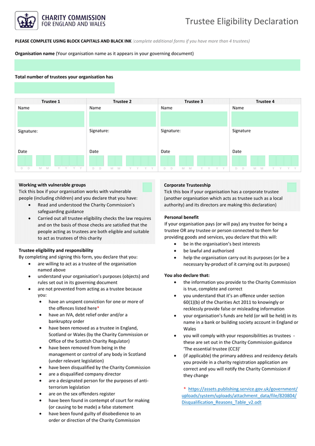 Trustee Eligibility Declaration screenshot