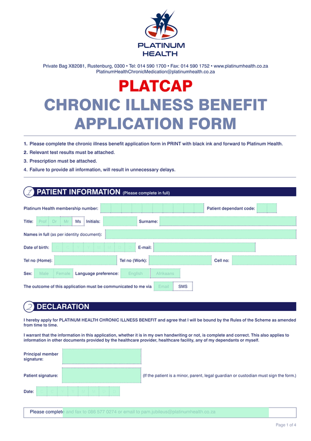 CHRONIC ILLNESS BENEFIT APPLICATION FORM screenshot