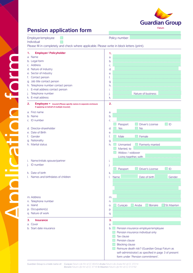 Pension Application Form screenshot