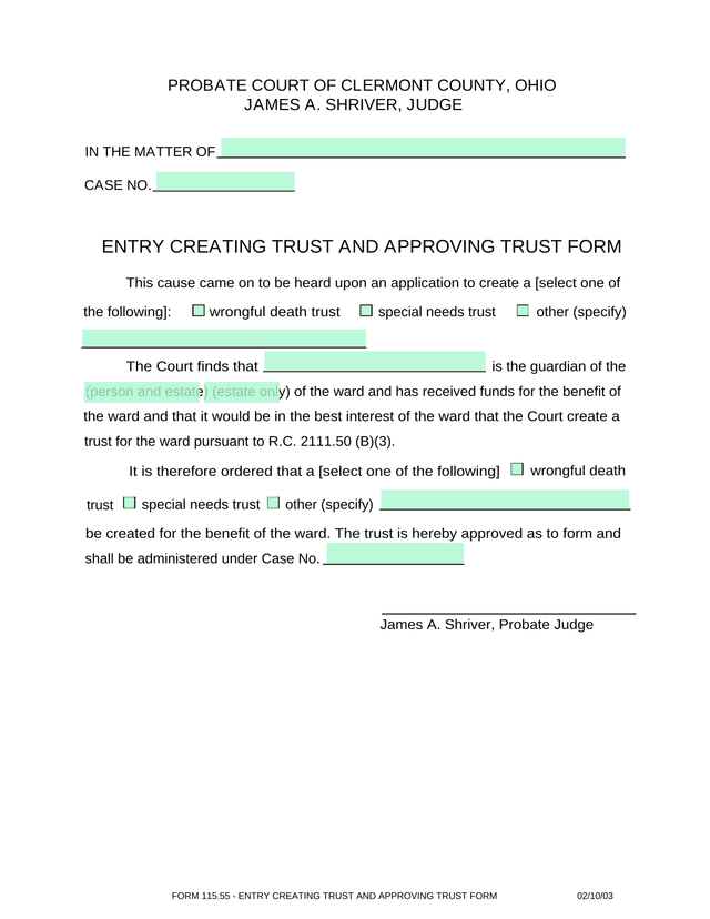Entry Creating Trust And Approving Trust Form screenshot