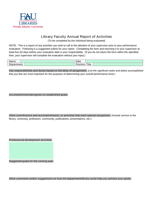 Library Faculty Annual Report Of Activities screenshot