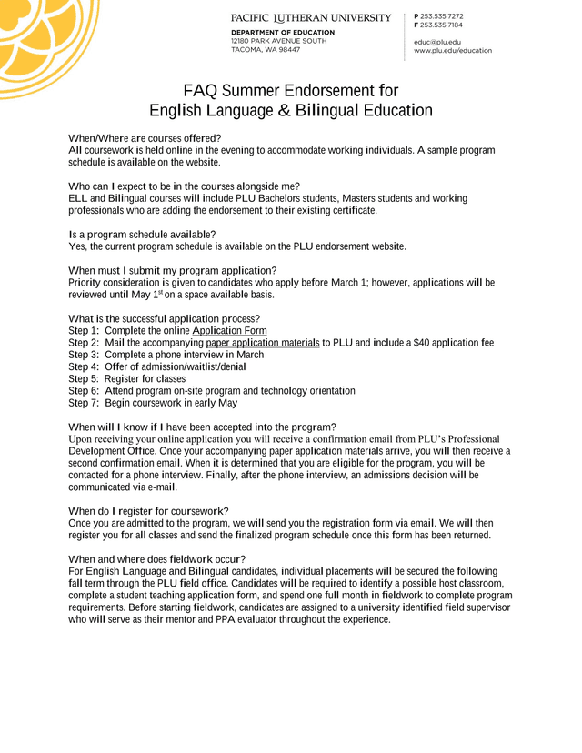 FAQ Summer Endorsement For English Language  Bilingual Education screenshot