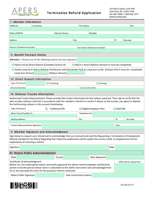 Termination Refund Application screenshot